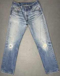 Vintage Levi 501xx 32x33 Straight Button Fly Red Tab Light Blue Distressed Jeans - Picture 1 of 24