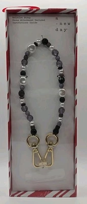 A New Day Black White Grey Beaded Replacement Wrist Strap for Purse Phone Bag - Image 1 of 2