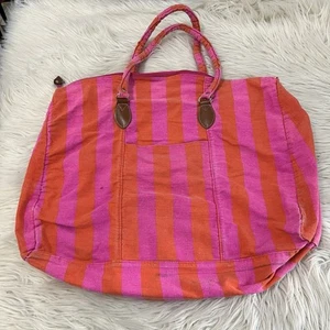 Gitano Vintage 80er rosa orange gestreift große Handtasche Strandtasche Zip Tote - Bild 1 von 10