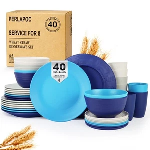 Dinnerware Set 40 PCS Wheat Straw Dishes Set - Service for 8 Unbreakable - Picture 1 of 8