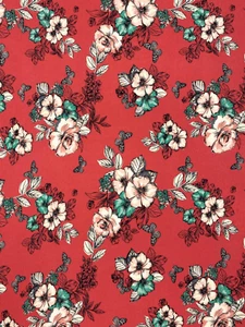 1.8M Watermelon Red Floral Print Viscose Elastane Jersey Dressmaking Fabric - Picture 1 of 2