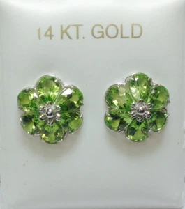 Amazing Solid  14K White Gold  Natural  Peridot  Gemstone  Cocktail Earrings NEW - Picture 1 of 4