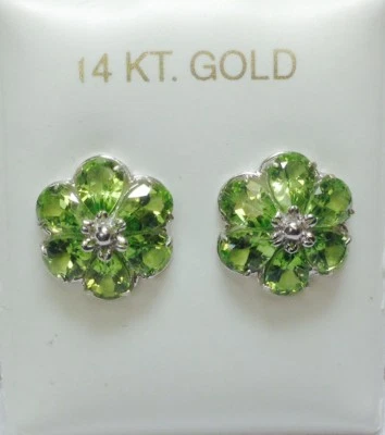 Amazing Solid  14K White Gold  Natural  Peridot  Gemstone  Cocktail Earrings NEW - Image 1 of 4