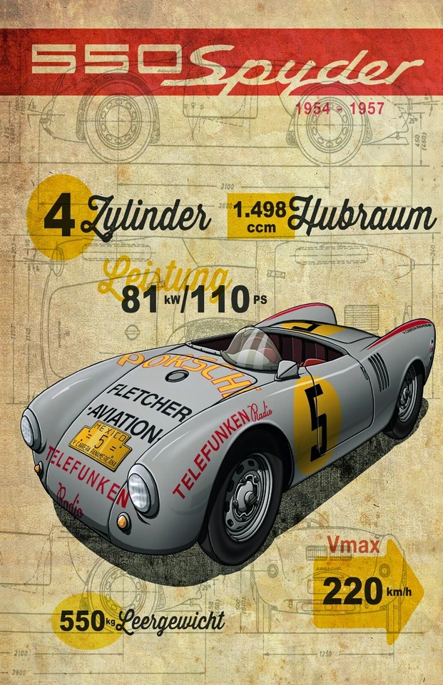 AWESOME 550 SPYDER PORSCHE VINTAGE STYLE POSTER - Image 1 of 1
