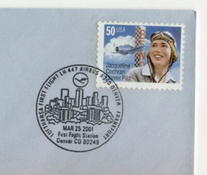 Lufthansa First Flight Denver to Frankfurt 2001 Commemorative Postmark Cover - Picture 1 of 2
