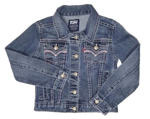 Levi's Blue Denim Trucker Jacket, Girls Sz 6 M, Pink Stitch, Stretch Jean, Cute! - Picture 1 of 7