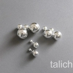 Aretes de bola de plata de ley 925 de doble cara mínimos elegantes 14 mm 12 mm 8 mm - Imagen 1 de 7