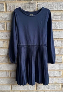 Polo Ralph Lauren Long Sleeve Velvet-Trim Pleated Jersey Dress Girl's Size S (7) - Picture 1 of 9