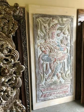 Artistic Carved Barndoor, Subtle HUES,Vintage Krishna Radha Wall Sculpture 84x41