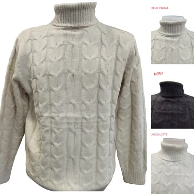 MAGLIONE UOMO DOLCEVITA PESANTE INVERNALE COLLO ALTO FANTASIA A TRECCE ADERENTE - Immagine 1 di 4
