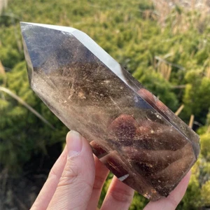 0.94LB Natural Smokey quratz Crystal Obelisk ReikiTower Crystal Wand Point - Picture 1 of 14