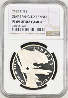 :2012-P S$ Star Spangled Banner Commemorative Dollar NGC PF69UCAM Rarity R3 - Image 1 of 2