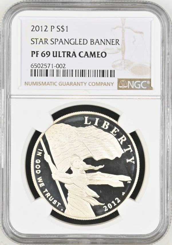 :2012-P S$ Star Spangled Banner Commemorative Dollar NGC PF69UCAM Rarity R3 - Image 1 of 2