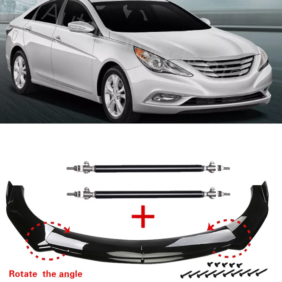 For 2011-2014 Hyundai Sonata Black Front Bumper Lip Body Kit Spoiler+Strut Rods Foto 1 de 4