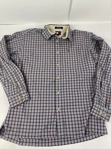 VTG 90s Tommy Hilfiger Plaid Shirt Button Down Medium M Long Sleeve pocket - Picture 1 of 7
