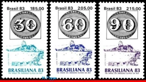 1871-73 BRAZIL 1983 BULL'S-EYE, 140 YEARS, BRASILIANA, STAMP ON STAMP, SET MNH - Picture 1 of 2