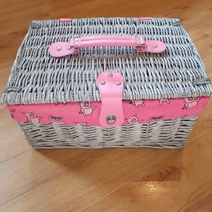 Marks & Spencer M&S Percy Pig Wicker Basket Lidded Picnic Hamper Bag Pink - Picture 1 of 24