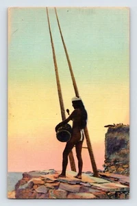 Postcard Native American Indian Athlete Kiva Clan 1940s Unposted Linen - Picture 1 of 2