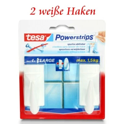 tesa Powerstrips® Haken -1 Pack = 2 Klebehaken - Selbstklebend o. Bohren weiß - Bild 1 von 4