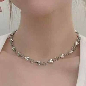 Collar de cadena de plata de ley 925 hecho a mano creativo corazón de amor exquisito nuevo - Imagen 1 de 19