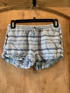 Indigo Rein Women's Shorts Blue Striped Drawstring sz S Linen Blend, Pockets - Picture 1 of 5