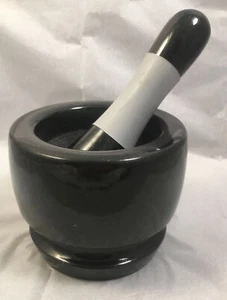 Polished Black Granite Mortar And Pestle Spice Herbs Wiccan Grinder New No Box - Picture 1 of 12