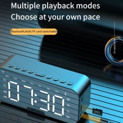 Bluetooth Speaker Wireless FM Radio/Desktop Alarm Clock/TF Stereo Deep Bass - Image 1 of 4