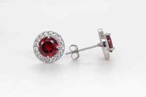 14K White Gold Round Halo Cubic Zirconia Stud Push Back Earrings Birthstone Stud - Picture 1 of 23