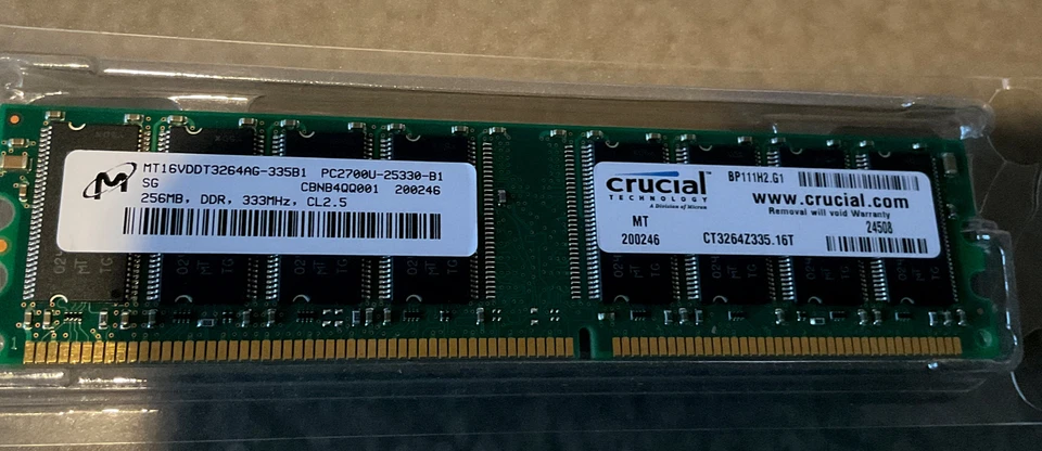 Crucial Memory Strip PC2700 256 MB DDR 333MHz - Image 1 of 1