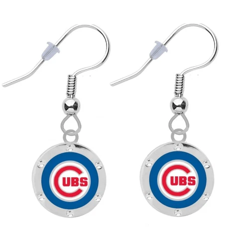Chicago Cubs Crystal Charm Dangle Pendant Clip & French Hook Earrings Cover