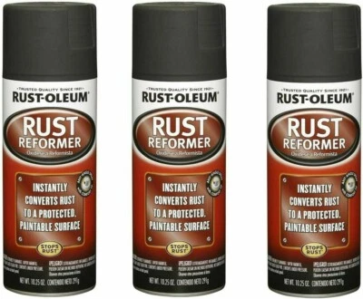 Paquete de 3 aerosoles reformadores de óxido a base de aceite Rust-Oleum automotriz plano acabado negro Foto 1 de 4