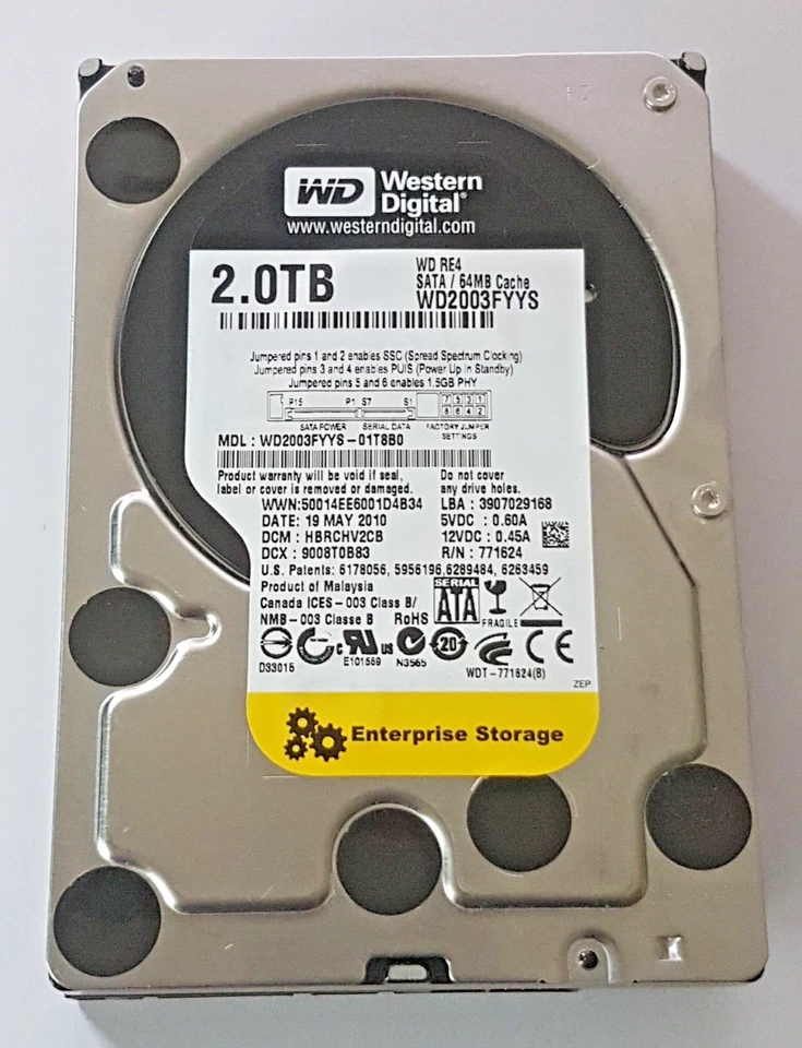 2 TB SATA Western Digital RE4 WD2003FYYS-01T8B0 7200rpm 64MB HDD 3.5 " Hard - Image 1 of 1