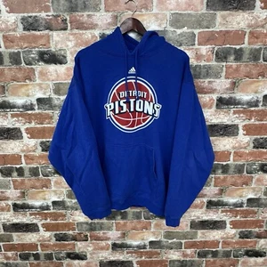 Y2K Detroit Pistons Adidas NBA Hoodie Pullover Sweatshirt Size XL Vintage Blue S - Picture 1 of 5