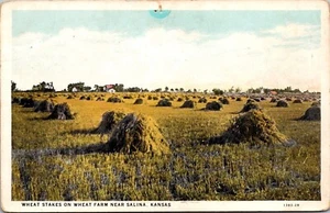 Postcard Salina Kansas Wheat Stakes On Wheat Farm Vintage Unposted White Border - Bild 1 von 2