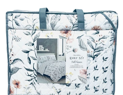 Fresh SPRING TIME Floral 3P LtWt Reversible Quilt Set Queen Maisie Multi + White - Image 1 of 4