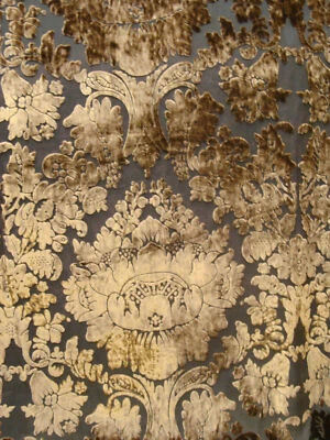 Taupe Gold Imperial Sheer Cut Velvet Fabric By the yard