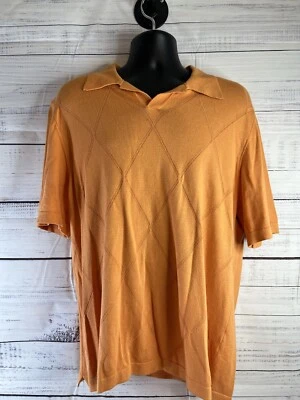 Bachrach Polo Shirt Mens L Orange Argyle Knit Golf Short Sleeve Collared Vintage - Image 1 of 4