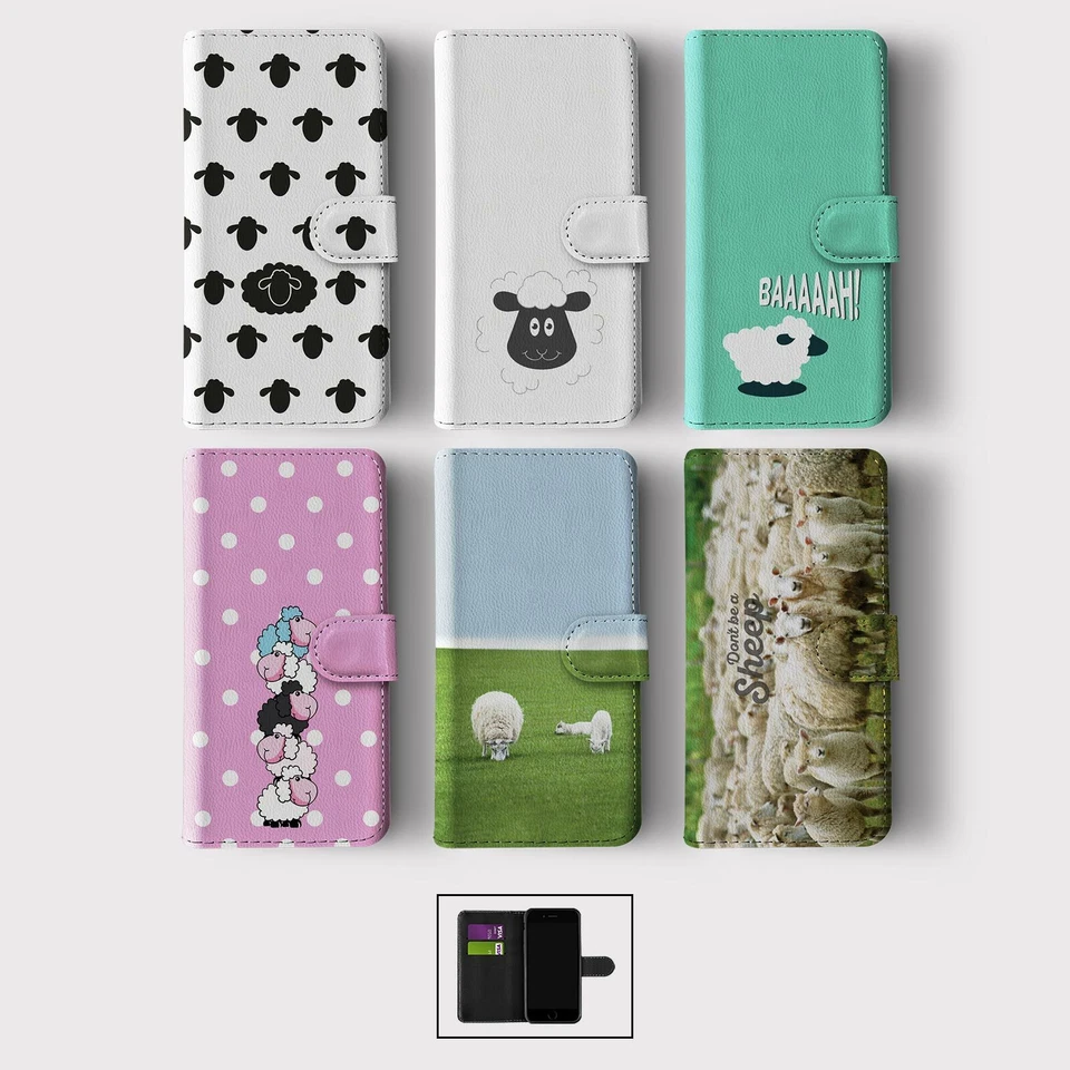 CASE FOR IPHONE 16 16E 15 14 12 SE WALLET FLIP PHONE COVER CUTE EWE SHEEP LAMB - Image 1 of 1