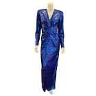 Oleg Cassini,Beautiful Shimmery Royal Blue Sequin, long sleeve Vintage Gown 10