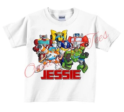 GILDAN Transformers Rescue Bots Custom T-shirt PERSONALIZE Birthday ADD NAME