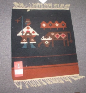 NWT NEW Russian Folk Art Kilim Hand Woven Wool Tapestry 1'10 x 1'2 Black Ethnic - Picture 1 of 3