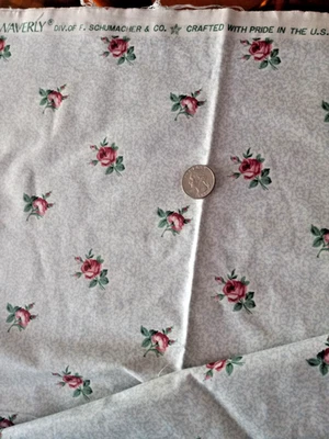 38" x 50" Tea Party WAVERLY polished Cotton Fabric Pale Blue w/ Red Roses - Image 1 of 4