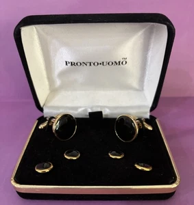 Pronto Uomo Cuff Links and Studs Set - Black/Gold, never used - Picture 1 of 3