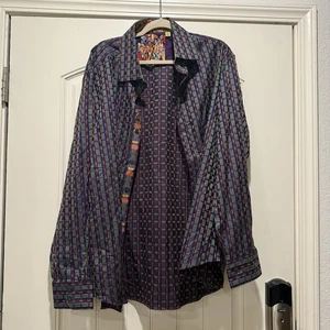 Camisa Robert Graham Geométrica Lila Púrpura Tribal Rayas Informal Abotonada 3XL - Imagen 1 de 12