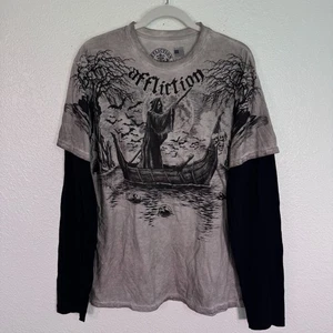 Affliction Shirt Herren XL River Styx 2fer Sensenmann Grafik Tee Grunge Punk - Bild 1 von 11