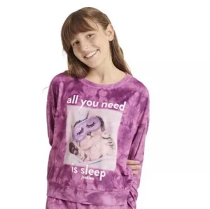 Justice Girls Cozy Fleece Long Sleeve Top, Pajama Top Size L (12-14) Top Only - Picture 1 of 3