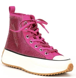 Steve Madden Berker White Rhinestone high-top Platform Sneakers Size 9 - Picture 1 of 7