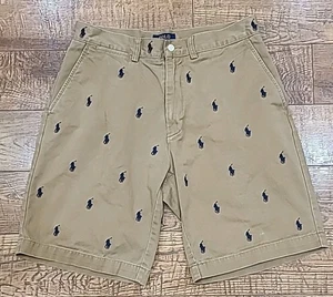 "Pantalones cortos chinos Polo Ralph Lauren All Over Pony logo para hombre 30 caqui calce clásico 9""" - Imagen 1 de 9