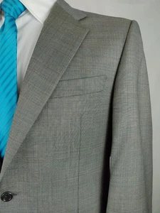 Hickey Freeman 2pc Suit Men 40R Gray Sharkskin Light Blue Check Wool Pants 33x30 - Picture 1 of 22