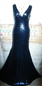 Prom Dress 8 Blue Navy Sequin NEW Goddiva Ballgown Stretch Fishtail Evening Maxi - Picture 1 of 8
